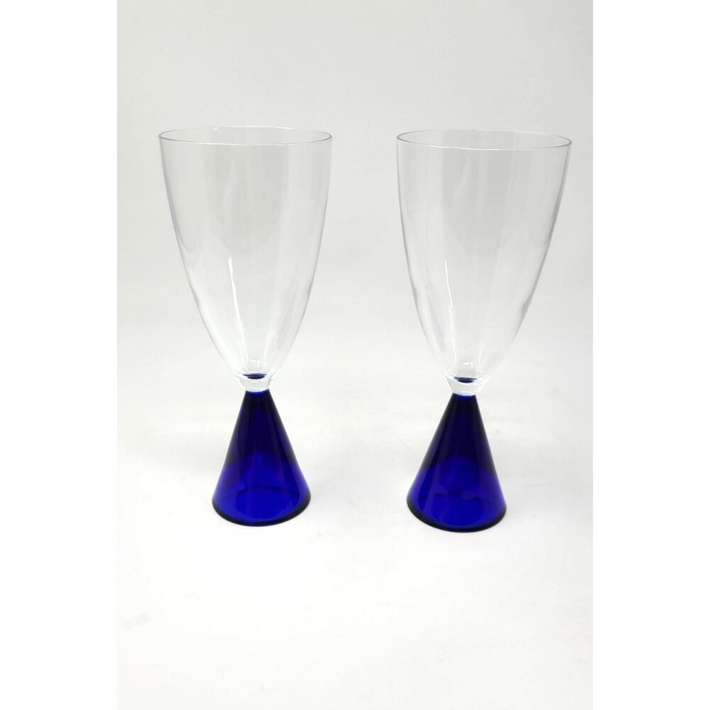 2 Sasaki Eon Blue Water Goblets set blue clear made in Japan replacements